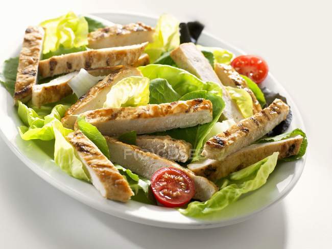 Salada com tiras de frango — Fotografia de Stock