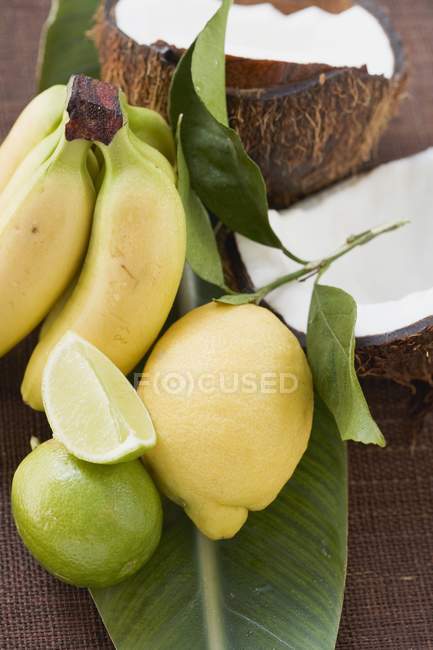 Limão com limas e bananas — Fotografia de Stock