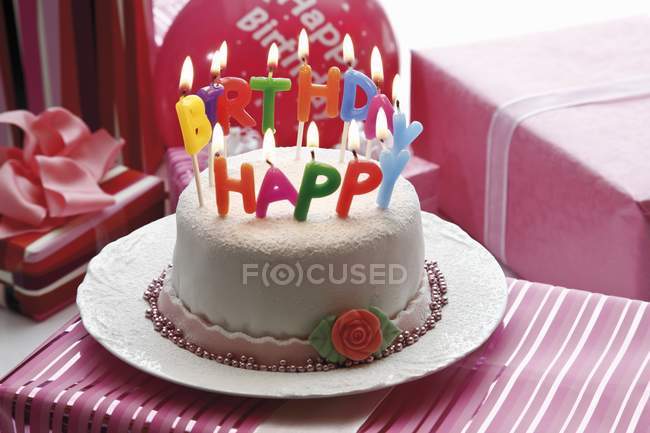 Birthday cake with fondant icing — Stock Photo