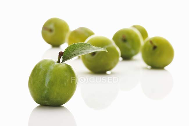 Fresh ripe greengages with leaf — Stock Photo