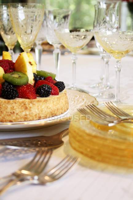 Fruchtkuchen auf dem Tisch — Stockfoto
