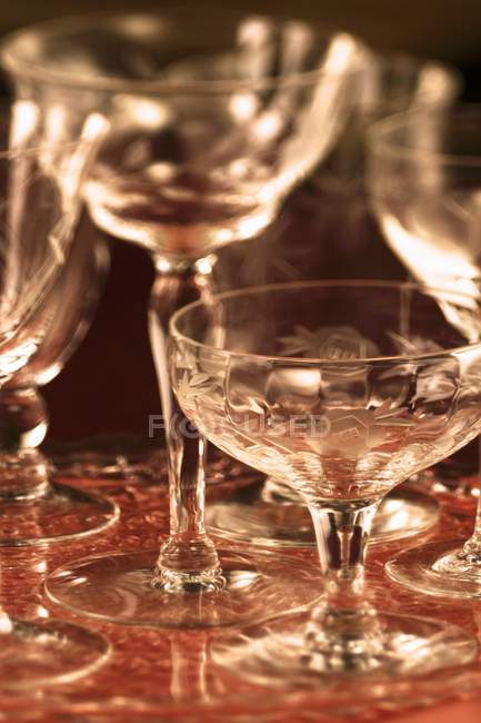Closeup view of assorted stemmed glasses — Stock Photo