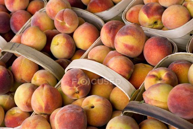 Baskets of Fresh Peaches — Stock Photo