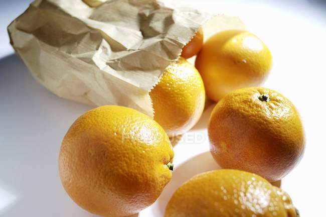 Бумажный пакет с апельсинами — стоковое фото
