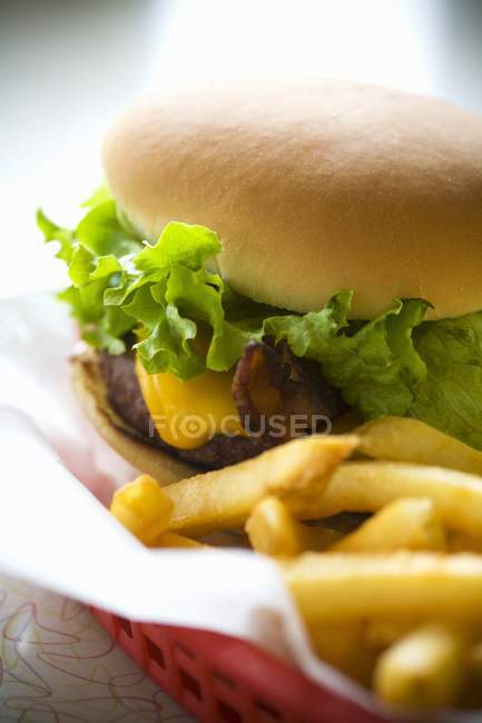 Cheeseburger and potato Fries — Stock Photo
