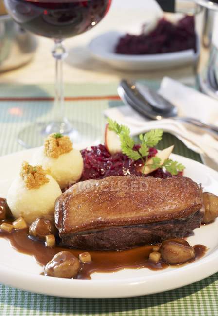 Duck breast with chestnuts — Stock Photo
