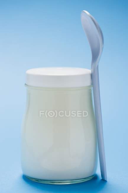Natural yoghurt in jar — Stock Photo