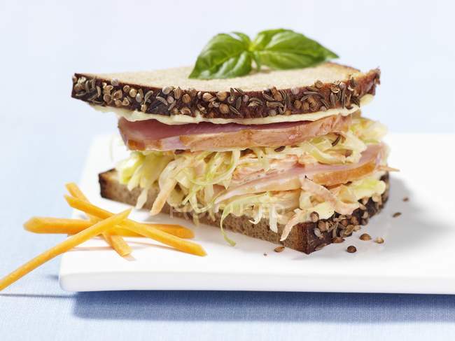 Ham and coleslaw sandwich — Stock Photo
