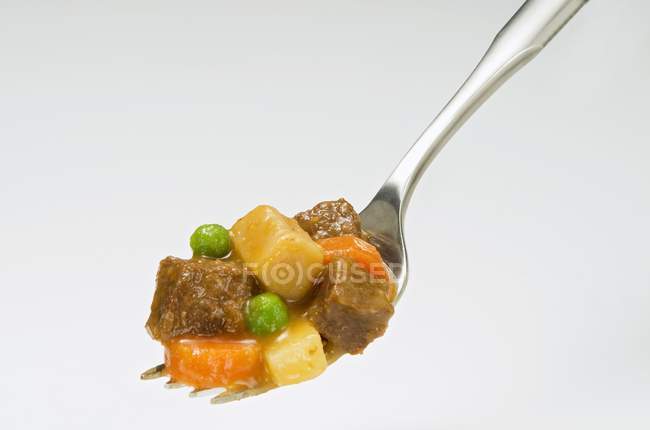 Forkful of Beef Stew — Stock Photo