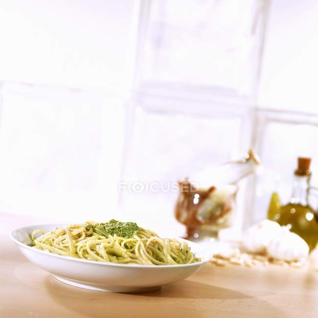 Trenette pasta with pesto — Stock Photo