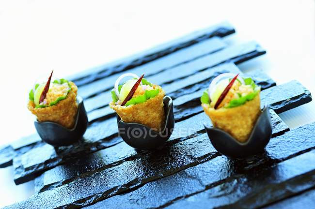 Duck salad in baskets — Stock Photo