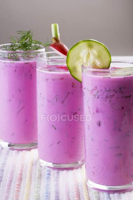 Polish cold beetroot soup in glasses — Stock Photo