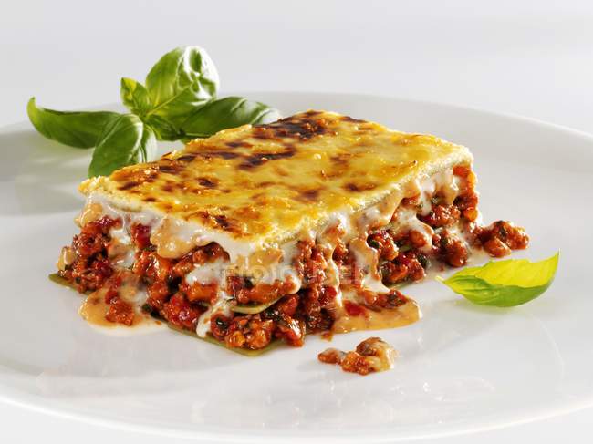 Lasagne with mince and basil — Stock Photo