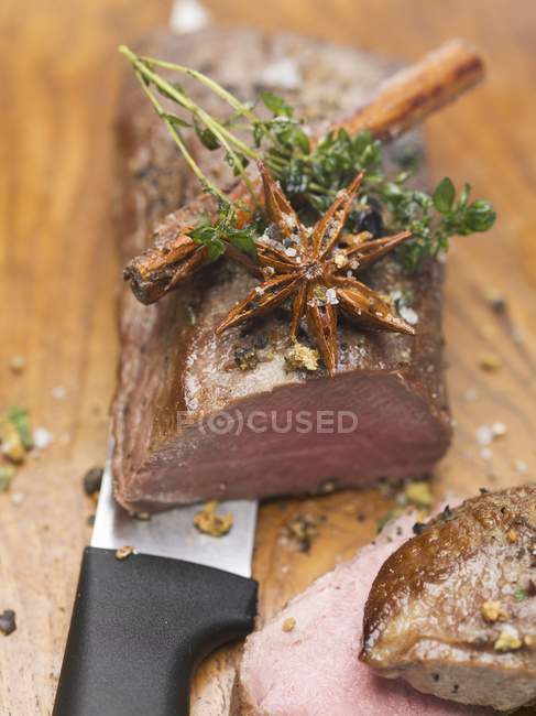 Loin of venison with herbs — Stock Photo