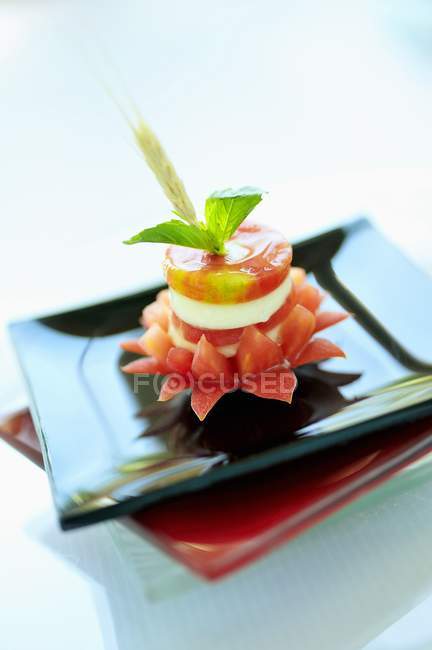 Pomodoro e mozzarella con fiore — Foto stock