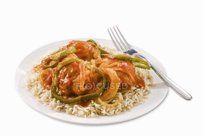 Rice topped with veggies — Stock Photo