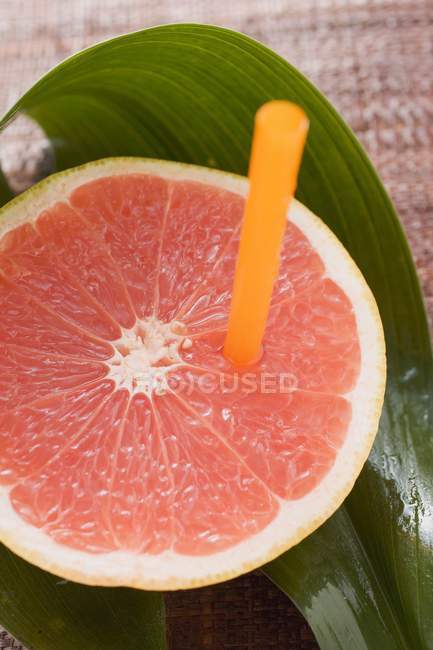 Rosa Grapefruit mit Stroh — Stockfoto