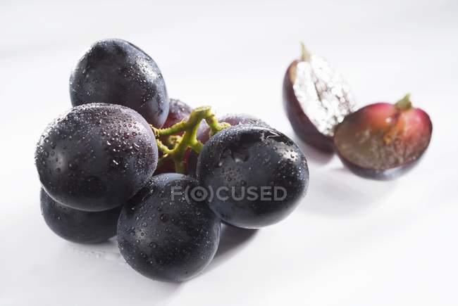Uvas negras con gotitas de agua - foto de stock