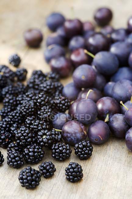 Fresh Damsons and blackberries — Stock Photo