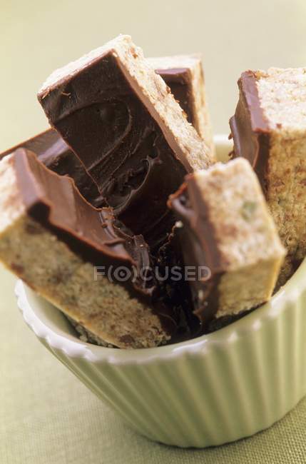 Vue rapprochée de tranches de tarte à la menthe poivrée avec glaçage au chocolat — Photo de stock