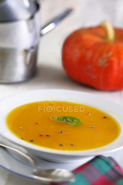 Zuppa di zucca con grani di pepe — Foto stock