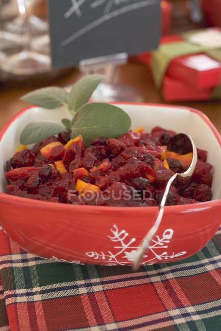 Closeup view of cranberry sauce in bowl — Stock Photo