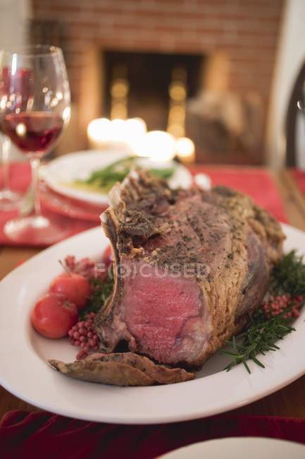 Roasted Rib of beef on Christmas — Stock Photo