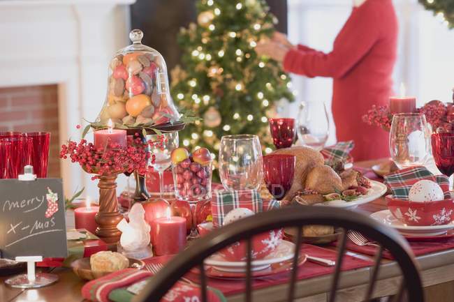 Christmas setting table — Stock Photo