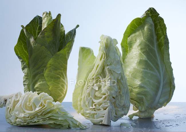 Pointed cabbage whole and pieces — Stock Photo