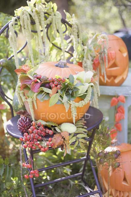 Calabaza decorada con flores - foto de stock