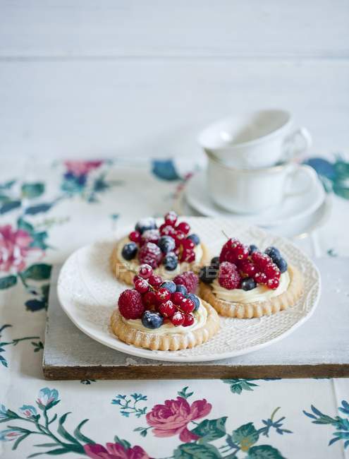 Berry tartlets with vanilla cream — Stock Photo