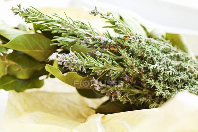 Bouquet con foglie di alloro e rosmarino — Foto stock