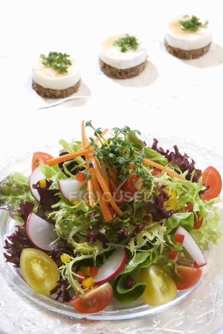 Salad and goat cheese — Stock Photo