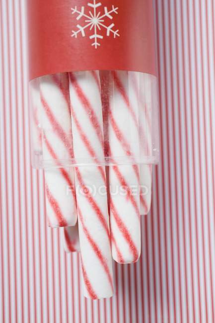 Candy canes in container — Stock Photo