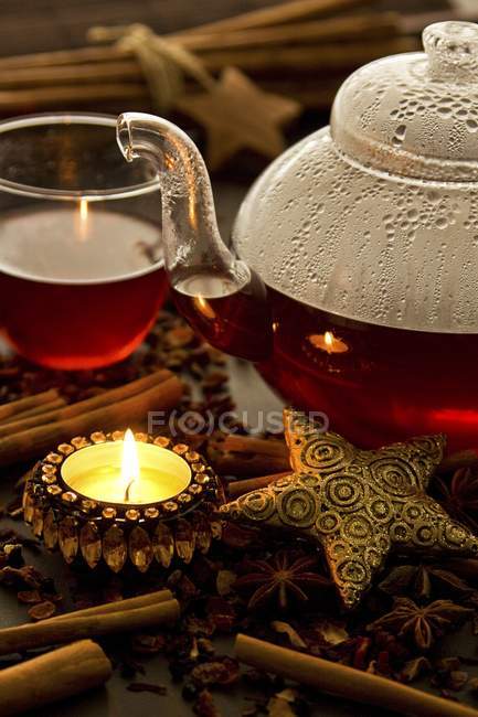 Tea in a glass pot — Stock Photo