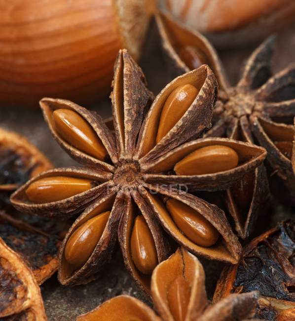 Star anise  and wallnuts — Stock Photo