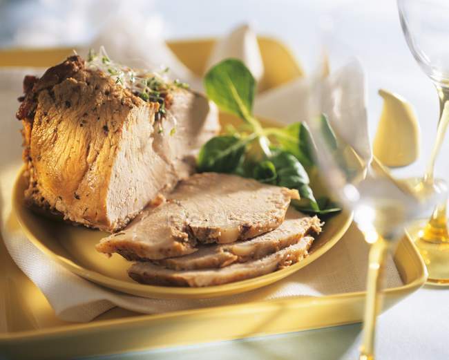 Roast pork with sprouts — Stock Photo