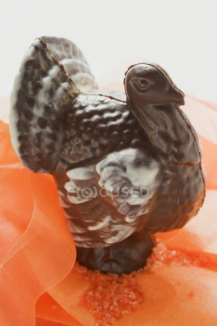 Chocolate turkey with orange ribbon — Stock Photo