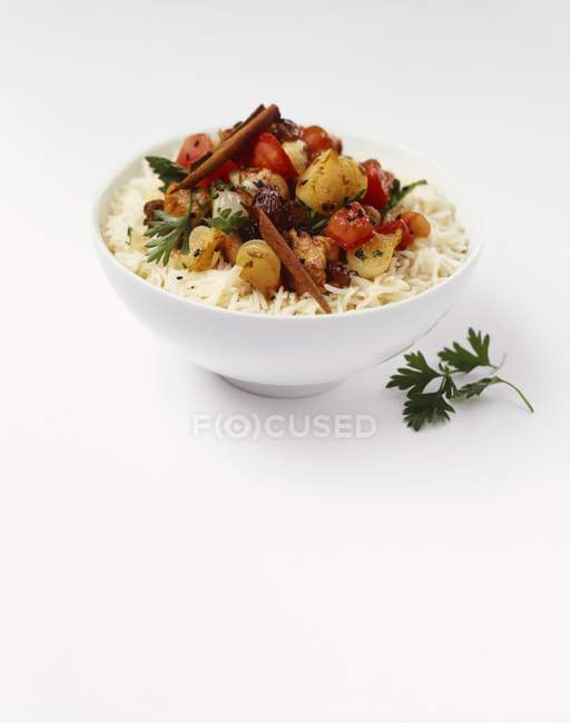 Plato de pollo indio sobre arroz - foto de stock