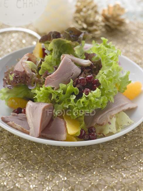 Salad leaves with duck — Stock Photo