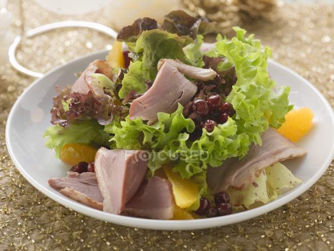 Hojas de ensalada con pato - foto de stock