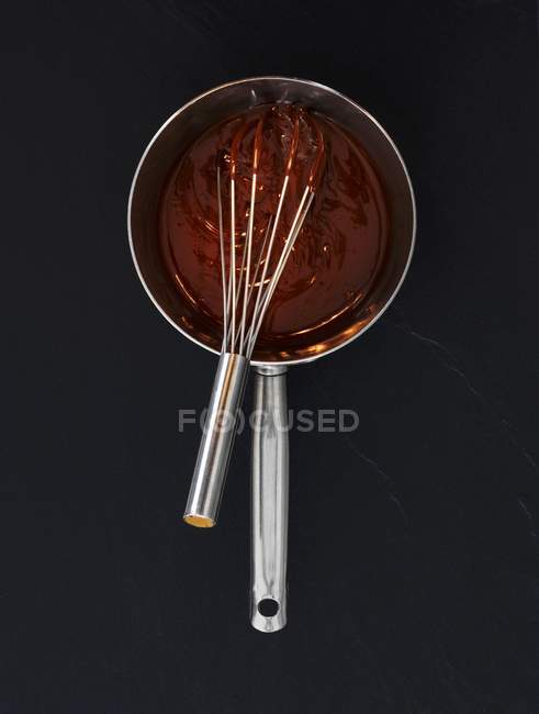 Melted chocolate in saucepan — Stock Photo