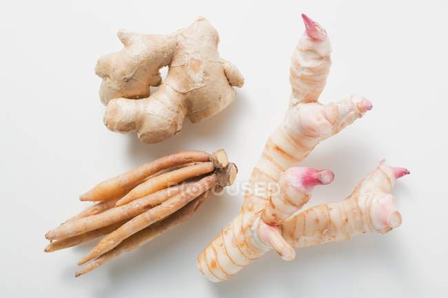 Gengibre com galangal e raiz dos dedos — Fotografia de Stock