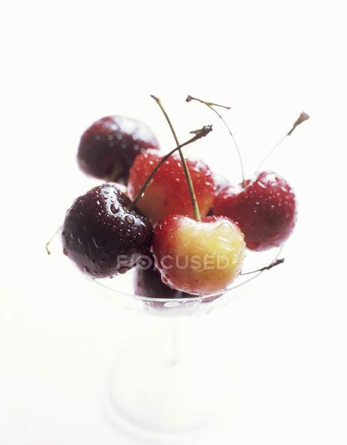 Красочные вишни с капельками воды — стоковое фото