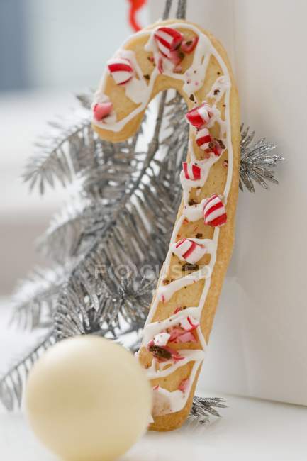 Candy cane Christmas biscuit — Stock Photo