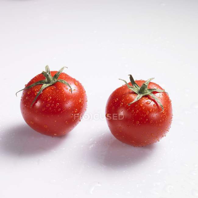 Два помидора с каплей воды — стоковое фото