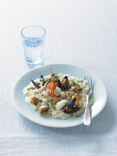 Risotto Reis mit Meeresfrüchten und Kräutern — Stockfoto