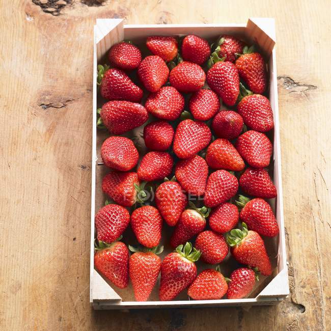 Boîte de fraises fraîches — Photo de stock