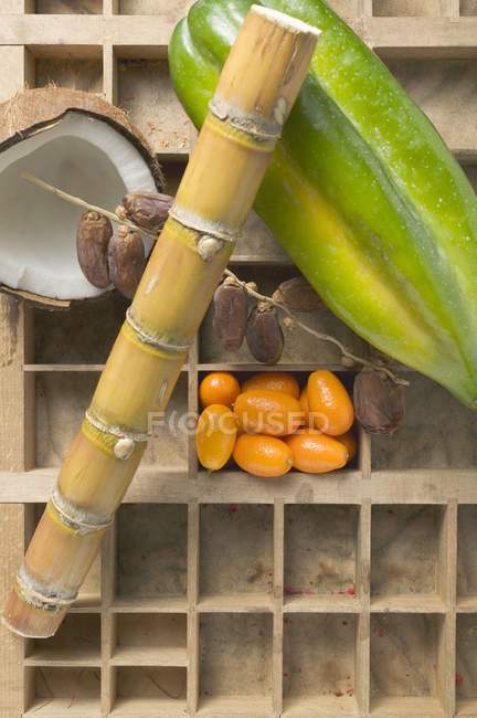 Exotic fruits in case — Stock Photo