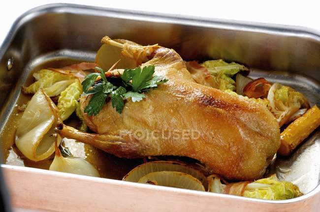 Roast duck with savoy cabbage — Stock Photo
